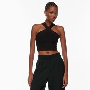 Babaton Sculpt Knit Criss Cross Cropped Tank- Black